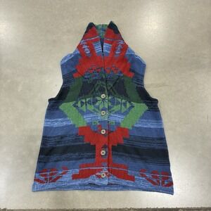 Chaps Sweater Womens Extra Large Shawl Collar Aztec Southwestern Blue Red Vest